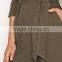 Office olive-green three-quarter sleeves straight leg design work jumpsuit with pocket