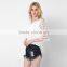 Black V neck models for summer three quarter sleeve womens plus size blouse