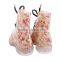 Floral woman lace up martin boots PVC low heel ankle rain boots