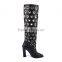 2016 Autumn winner new design high heel hollow-out half boots with metal circle thick heels dress boots