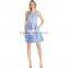 new fashion blue stripes round neck pleating A-line above knee short prom dresses