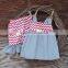 (CS834#orange&grey)Lovely cheveron design for 2pc outfit woven cotton baby girl dress and ruffled short pants