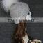 Unisex Fashion Jacquard Soft Chunky Mohair Hat With raccoon Fur Pompom