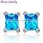 New Elegant Big Sapphire Blue Zircon Stud Earrings for Women Platinum Plated Gold Earring Crystal Earring