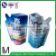 Factory China free sample food grade liquid pouch with straw/stand up pouch with corner spout