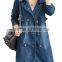 Hotsales Womens Leisure Double Breasted Slim Long Windbreaker Denim Jacket