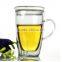 Hand-made Heat resistant Double wall borosilicate glass cup with handle manufacturers selling