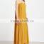 Guangzhou clothing OEM Bright Yellow Ring Detail Rayon Spaghetti Strap Loose Dress