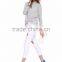 Woman gray color hign neck long sleeve fashion fringe blouse