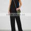 Wholesale Women Apparel Ribbon Embellished Black Wide-leg Crepe Jumpsuit(DQE0316J)