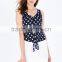 2015 Newest Style Dot Print Blouse Sleeveless Knot Front Chiffon Blouse