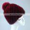 Winter women mink fur hats weaven knit fox fur pom pom hats