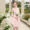 HS1616 Knee Length Evening Party Pink Flower Appliqued Bridal Dress Bridesmaid Gowns