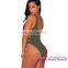 Army Green Lace up High Cut Hot Mature Women Bodysuit Teddy Lingerie