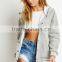 Long Sleeve Knit Cotton Snap Button Front Hoodies with Varsity Striped Hem