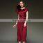 Solid Red 100 Silk Gentle Women's Long Guidle Party Dresses With Top Quality