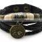 Handmade Genuine Real Leather Bracelet Sign Logo Charms Beads Button Adjustable Size Unisex