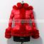 red down jacket with fox fur trim and fur hood /down coat /puffer jacket
