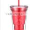 engraving skull double wall plastic tumbler with straw