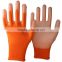 NMSAFETY 13 gauge knitted orange polyester liner coated white pu on palm gloves for light industry