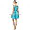 one-line shoulder plain blue short bridesmaid dress with zipper