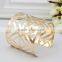 European golden exaggerated wide metal hollow cuff bangle for women