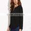 Hot Seller V Neck Rounded Hem t Shirt Fashion Lace up Women t Shirt Wholesale China