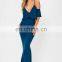 Chic Style Blue Strappy Frill Fishtail Long Maxi Dress