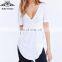 China Wholesale Short Sleeve V Neck Longline Blank Women Custom T Shirt