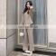 Women Fashion Plain V-neck Bat Sleeve Wool Blend Knit Loose Sweater Casual Pants Suit