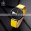 SHENGKE Yellow PU Band Handwatchs Active Sports Watchs Quartz Wristwatchs for Men and Woman K0090L