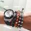 Classic Beads Design 8mm High End Jewelry 316L Stainless Steel Green Black Red Rope Adjustable Size Pyramid Bracelet