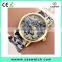 2016 geneva style floral ribbon watch, gold plated flowery face lady watch, vogue hot fashion lady watch