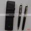 Black grid metal ballpoint pen and Roller Pen packed in PU leather gift pen pouch