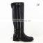 LQEB31 Genuine Leather Upper Buckle Straps High Rubber Rain Riding Boots Shoes for Women
