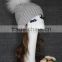 Unisex Fashion Jacquard Soft Chunky Mohair Hat With raccoon Fur Pompom