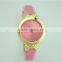 women fashion watch slim PU leather strap diamond gold case watch for ladies