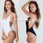 Lady Swimsuit Side Cut Out Backless Strappy Shoulder One Piece Monokini Swimwear