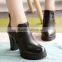 Comfortable Chunky Heel Genuine Leather Pumps Shoes Fancy Elegant Leather Ankle Boots CP6668