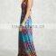 Fashion OEM elasticized back waist Turquoise Strapless Damask Maxi Dress