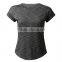 Cheap Wholesale Sports Dry Fit 100% Polyester O Neck T Shirt for Women Heather Grey Curved Hem Short Sleeve T Shirt