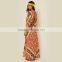 Bat sleeve printed ethnic clothing women kaftan open back design maxi dress