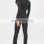 Black Striped Tie Front Shirt Ladies Jumpsuit