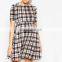 Hot Sale Newest Design Maternity Beauty Skater Dresses Print Plaid Check Mini Dress with Cut Out Back