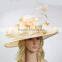 Wholesale Wide Brim Hat Flower With Feather Church Philippine Sinamay Hat Quality Choice