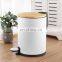 New Eco-friendly bamboo lid stainless steel foot pedal garbage bin 3L 5L metal rubbish dust bin for kitchen bathroom office