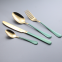 Elegant Stainless Steel Matte Gold Plated Dinner Fork Spoons Knife Flatware Set With Blue Colored Handle