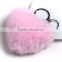 Colorful and Cute Heart-Shaped Rabbit Fur Pom Pom Balls Keychain