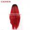 Long Straight Synthetic Lace Front Wig Dark RootsBlack to Red Ombre Heat Resistant Fiber Hair 2 Tones Women