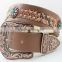 2016 New Design Western cowgirl bling rhinestone leather belt with turquoise conshos